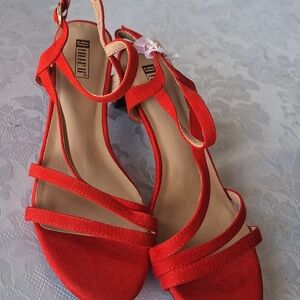 IDIFU Red Strappy Mid Block Heel Sandals